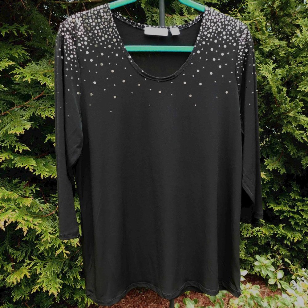 Susan Graver Beautiful Semi-Sheer Blouse with Shiny Silver Dots